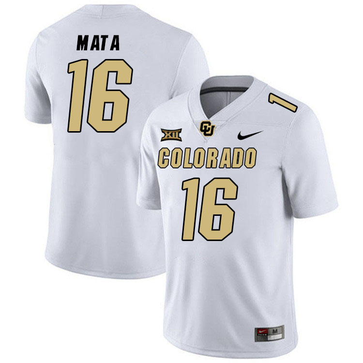 Colorado Buffaloes #16 Alejandro Mata Big 12 Conference College Football Jerseys Stitched Sale-White